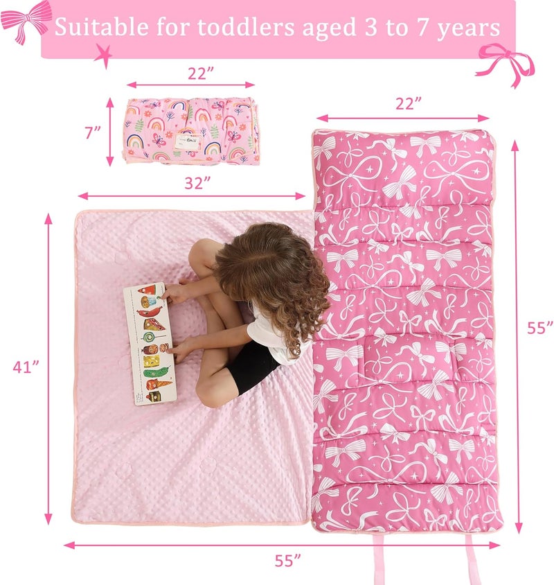 lasoftan Toddler Nap Mat for Preschool 50''x30'' Sleeping Mat with Removable Pillow and Minky Blanket for Kids Ages 3-7 Roll Up Soft Sleeping Bag for Boys Girls Kindergarten Daycare Sleepover - Image 5